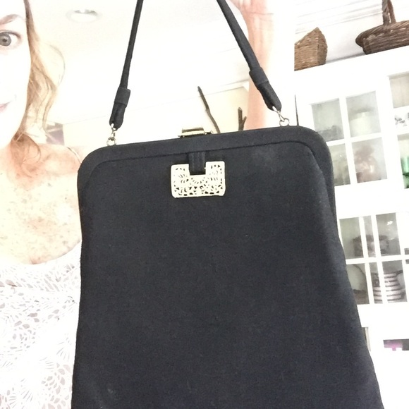 Pretty VINTAGE BLACK FABRIC Wedding/evening bag - Picture 5 of 10